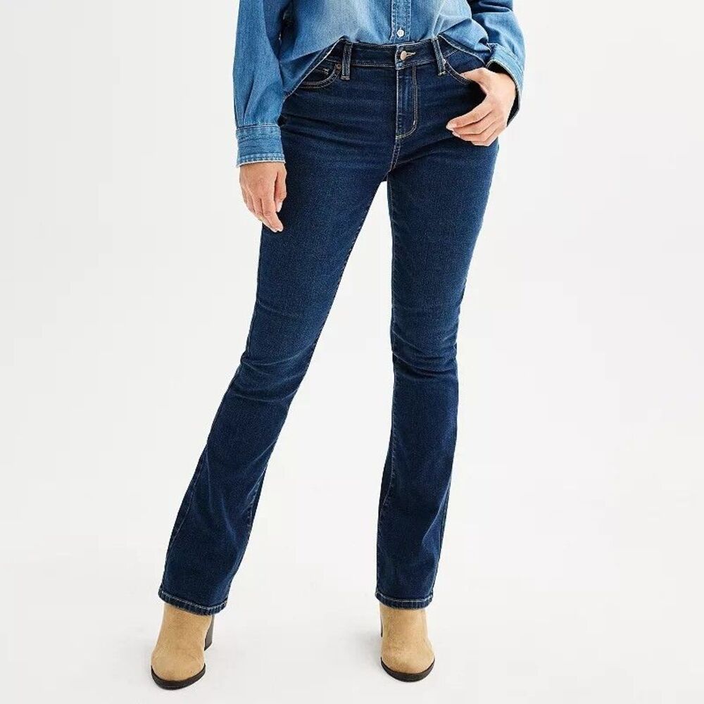 Sonoma Mid Rise Bootcut Jeans Womens 4 Blue Dark Wash Some Stretch NEW